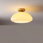 Plafonnier citrouille en verre orange ou crème, embase laiton Ø 30 cm