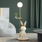 Lampadaire lapin au nœud doré, globe en verre et tige dorée, LED