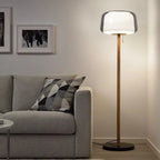 Lampadaire double verre et bois au socle en marbre, 148 cm