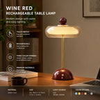 Lampe de table sans fil en verre ambré, tige dorée, socle coloré