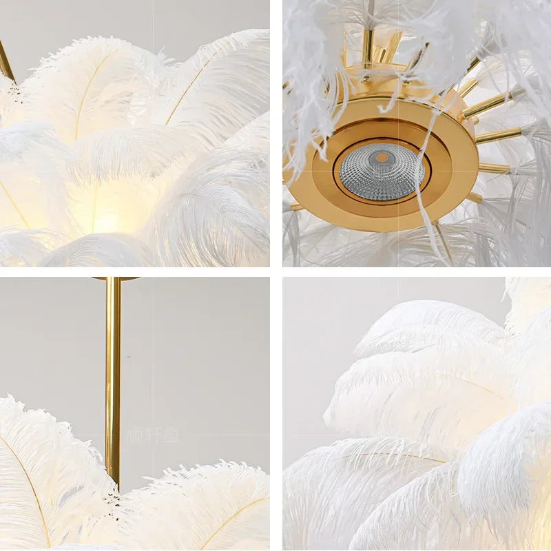 Lustre en plumes d'autruche sur chaîne gainée, Ø 60, 80 ou 100 cm