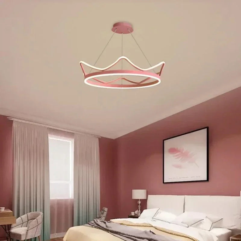 Lustre couronne LED pour chambre de princesse, rose ou doré