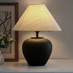 Lampe de chevet en céramique texturée, abat-jour conique en tissu