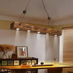Lustre poutre en bois brûlé à spots LED, 4 ou 5 lumières, chaînes