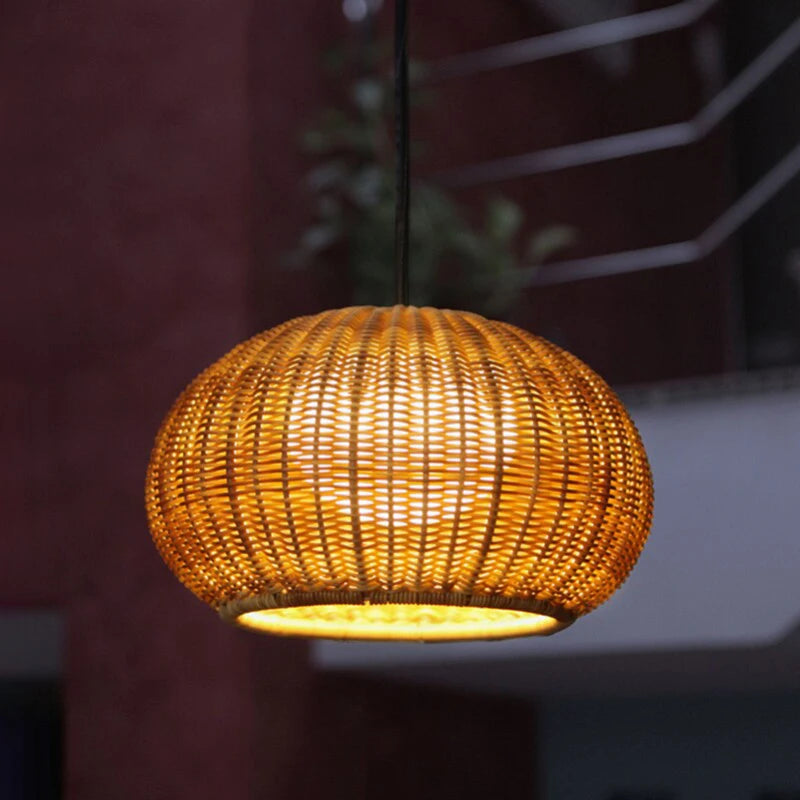 Suspension citrouille en rotin marron ou blanc, Ø 40 ou 60 cm