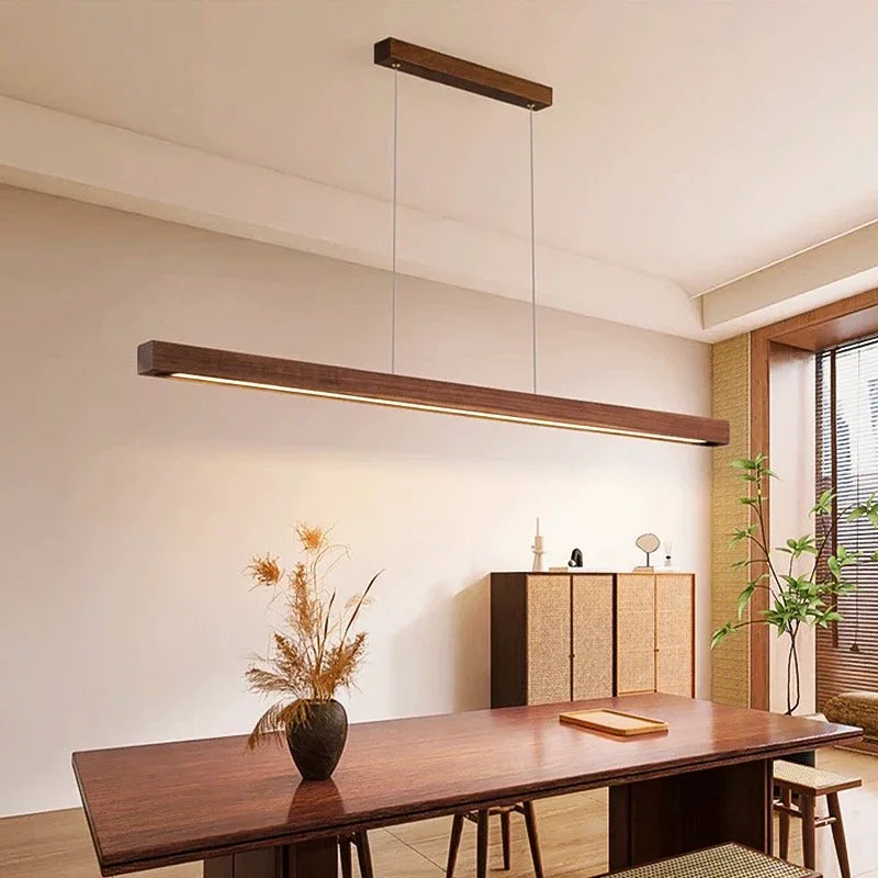 Suspension LED barre en bois massif, 80 à 120 cm, noyer ou naturel