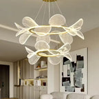 Lustre LED anneau doré à pétales en acrylique transparent