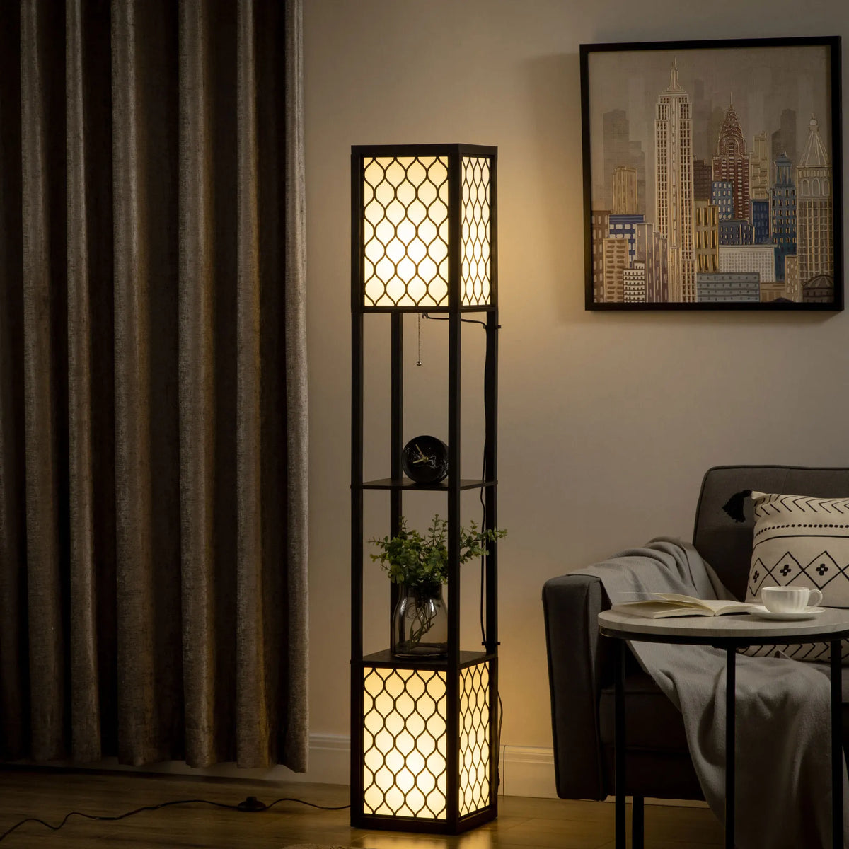 Lampadaire colonne avec étagères pour salon