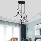 Suspension petits bonshommes en fer noir, 1 ou 3 lumières, E27