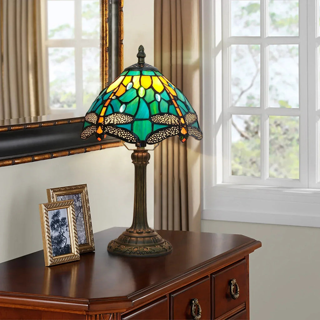 Lampe de chevet Tiffany 20 cm en vitrail, 17 décors au choix