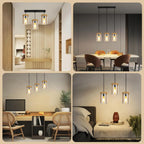 Suspension en verre ambré et coiffe effet bois, 1 ou 3 lumières