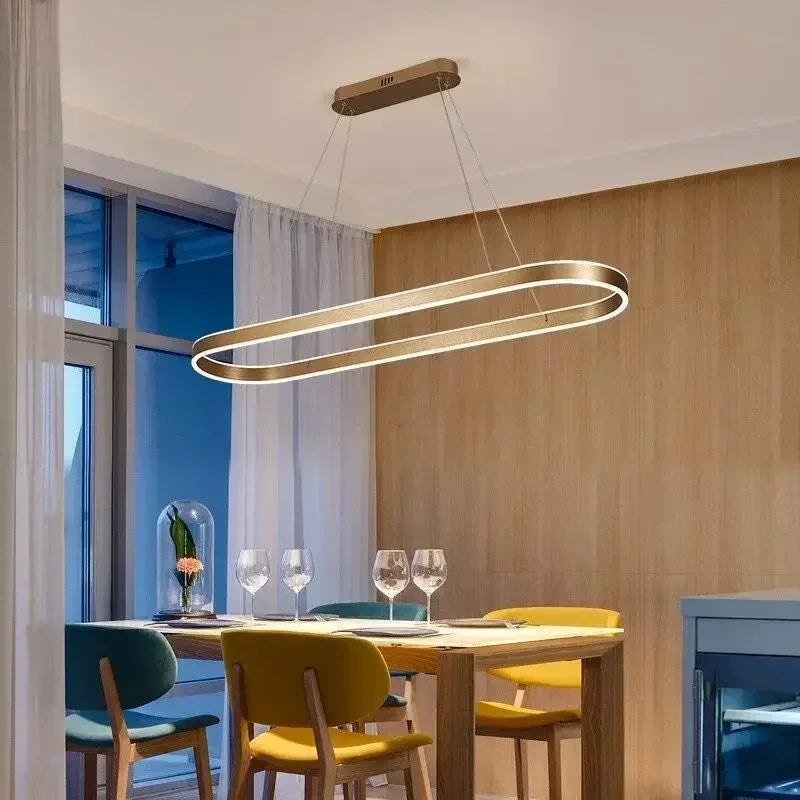 Suspension LED anneau ovale 80 à 120 cm, noir, blanc, doré ou marron
