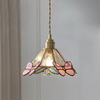 Plafonnier en verre vitrail à papillons roses et laiton, E27