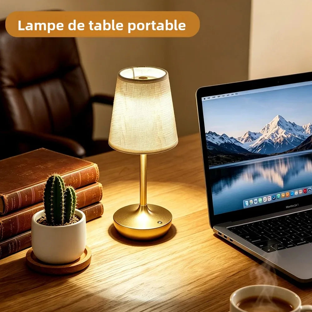 Lampe de table sans fil classique, abat-jour en tissu et 2 500 mAh