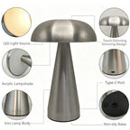 Lampe de table sans fil champignon en métal doré ou argenté