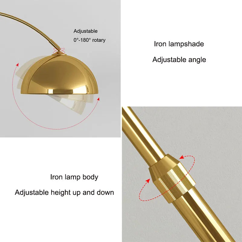 Lampadaire arc à dôme métal, hauteur réglable de 145 à 180 cm