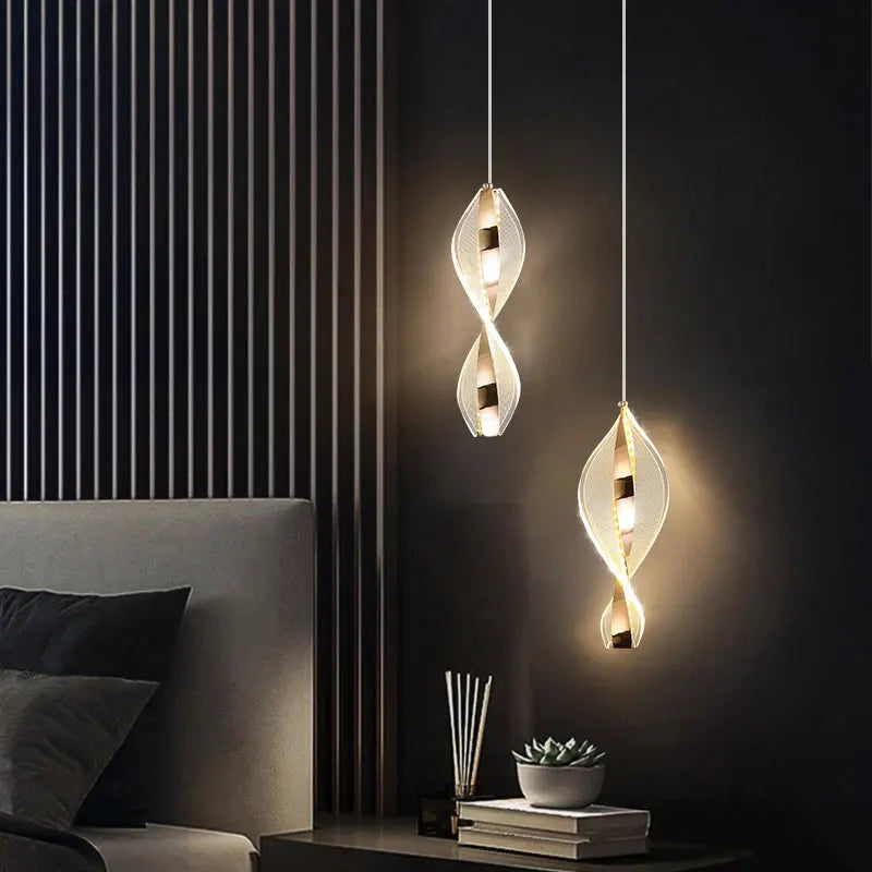 Suspension LED torsadée en acrylique pour la chambre