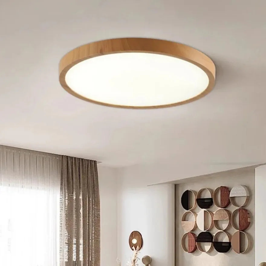 Plafonnier LED ultra-fin 2,5 cm effet bois, rond de 30 ou 40 cm