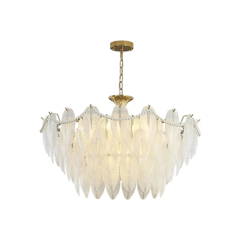 Lustre en plumes de verre dépoli, monture dorée, de 40 à 100 cm