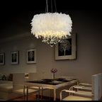 Lustre tambour en plumes à pampilles, blanc, rose ou rouge foncé