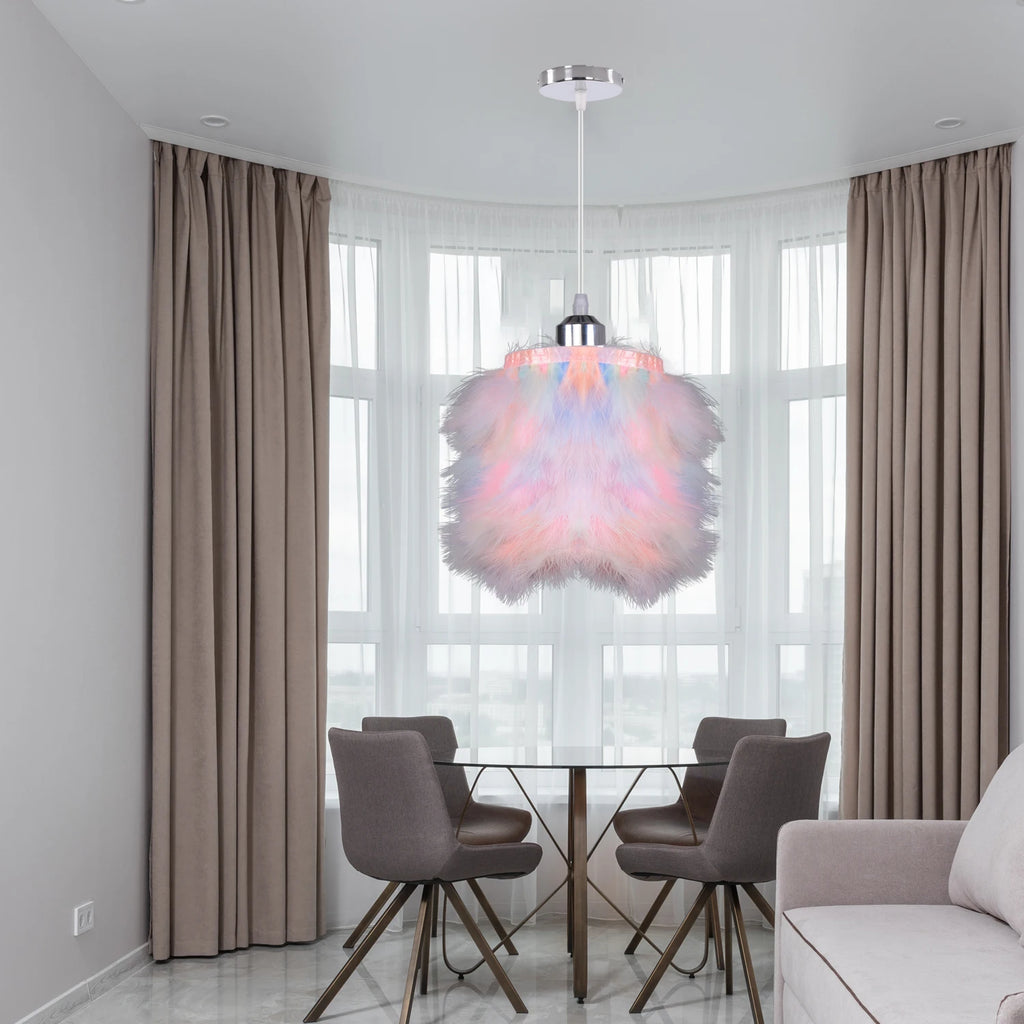 Lustre en plumes pastel multicolores, 5 formes de 15 à 35 cm, E27