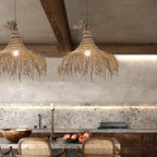 Lustre en corde de chanvre effilochée, Ø 40 à 100 cm, LED fournie