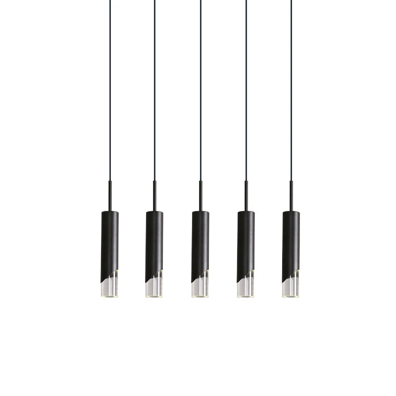 Suspension tube LED noir ou doré, 5 x 30 cm, variateur en option