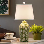 Lampe en céramique à reliefs ondulés, abat-jour en tissu, 50 cm
