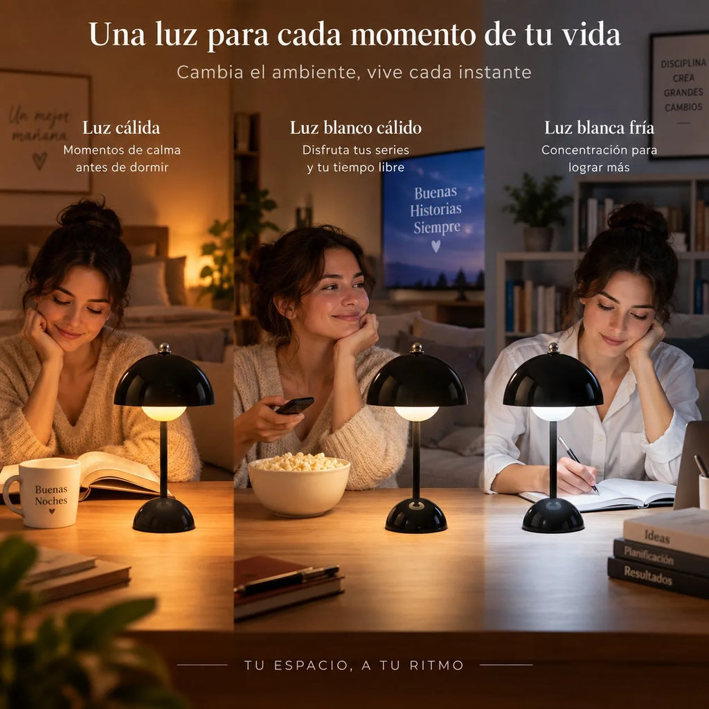 Lampe de table sans fil champignon laquée, 30 cm, rétro