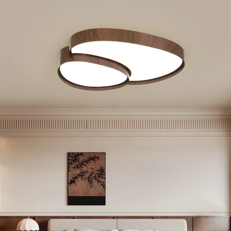 Plafonnier LED en bois à galets lumineux, 40 à 110 cm, noyer ou clair