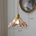 Plafonnier en verre vitrail à papillons roses et laiton, E27