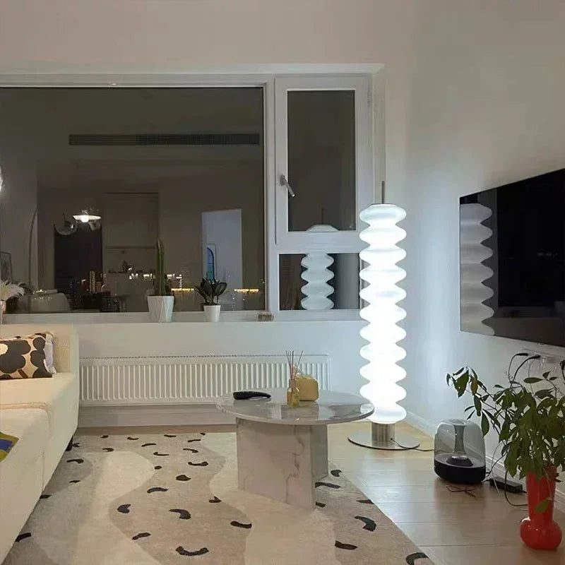 Lampadaire colonne blanc ondulé en acrylique, LED, 154 cm
