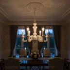 Lustre en bois blanc à 6 chandelles, style ancien, Ø 70 cm