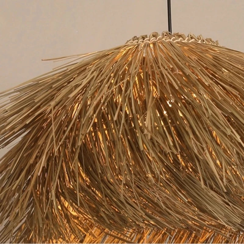 Lustre chaume en rotin effilé, quatre diamètres de 40 à 80 cm