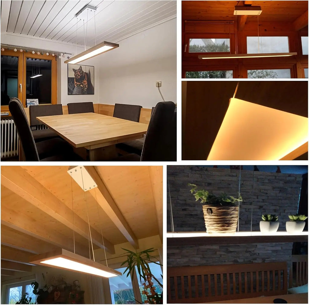 Suspension LED cadre en bois 100 cm, télécommande et hauteur réglable