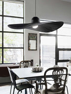 Lampadaire arc à abat-jour capeline en tissu noir, Ø 60 cm