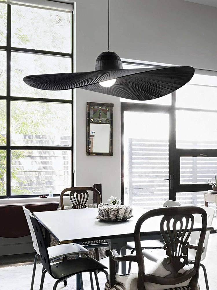 Lampadaire arc à abat-jour capeline en tissu noir, Ø 60 cm