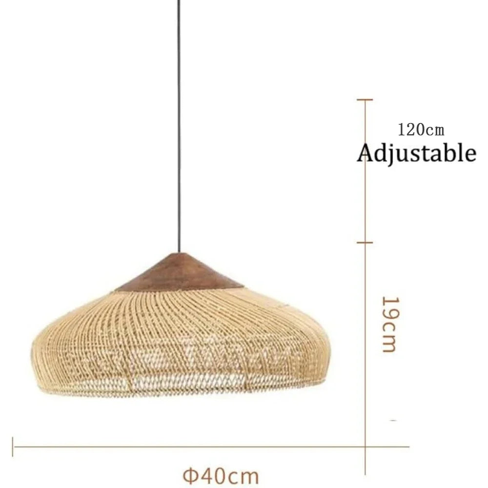 Suspension coupole en rotin à chapeau de bois foncé, Ø 40 ou 60 cm