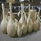 Lampadaire en rotin en forme de gourde, blanc, beige ou marron