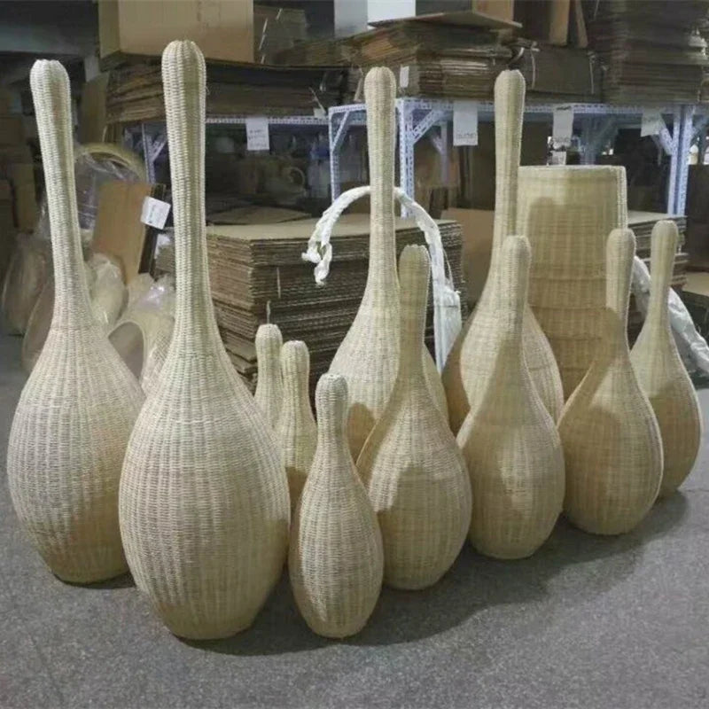 Lampadaire en rotin en forme de gourde, blanc, beige ou marron