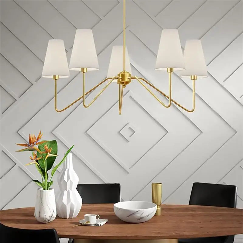 Lustre à abat-jour coniques en tissu, noir ou doré, 4 ou 5 bras