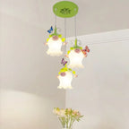Suspension 3 tulipes en verre à roses et papillons, chambre d'enfant