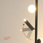 Lampadaire noir à trois boules et trois spots orientables, 158 cm