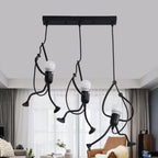 Suspension petits bonshommes en fer noir, 1 ou 3 lumières, E27