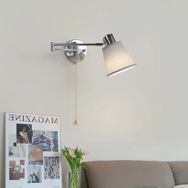 Applique murale à bras pliant chromé et abat-jour en tissu, E27