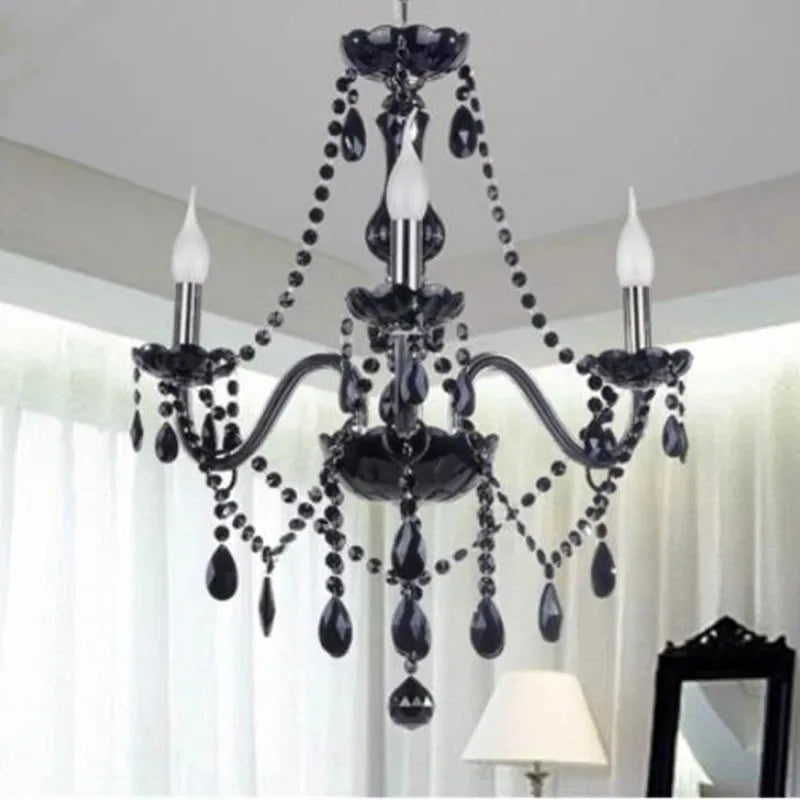 Lustre en cristal noir à pampilles, 4 à 18 bougies, ampoules incluses