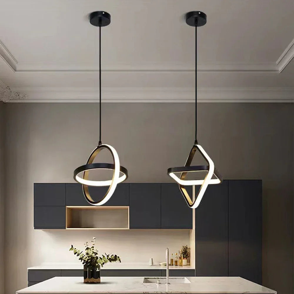 Lustre LED noir à anneaux croisés, 1 ou 3 lumières suspendues