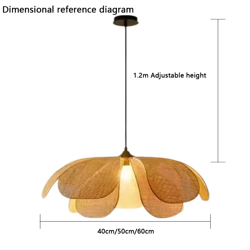 Suspension fleur en maille de rotin, pétales ajourés de 40 à 60 cm