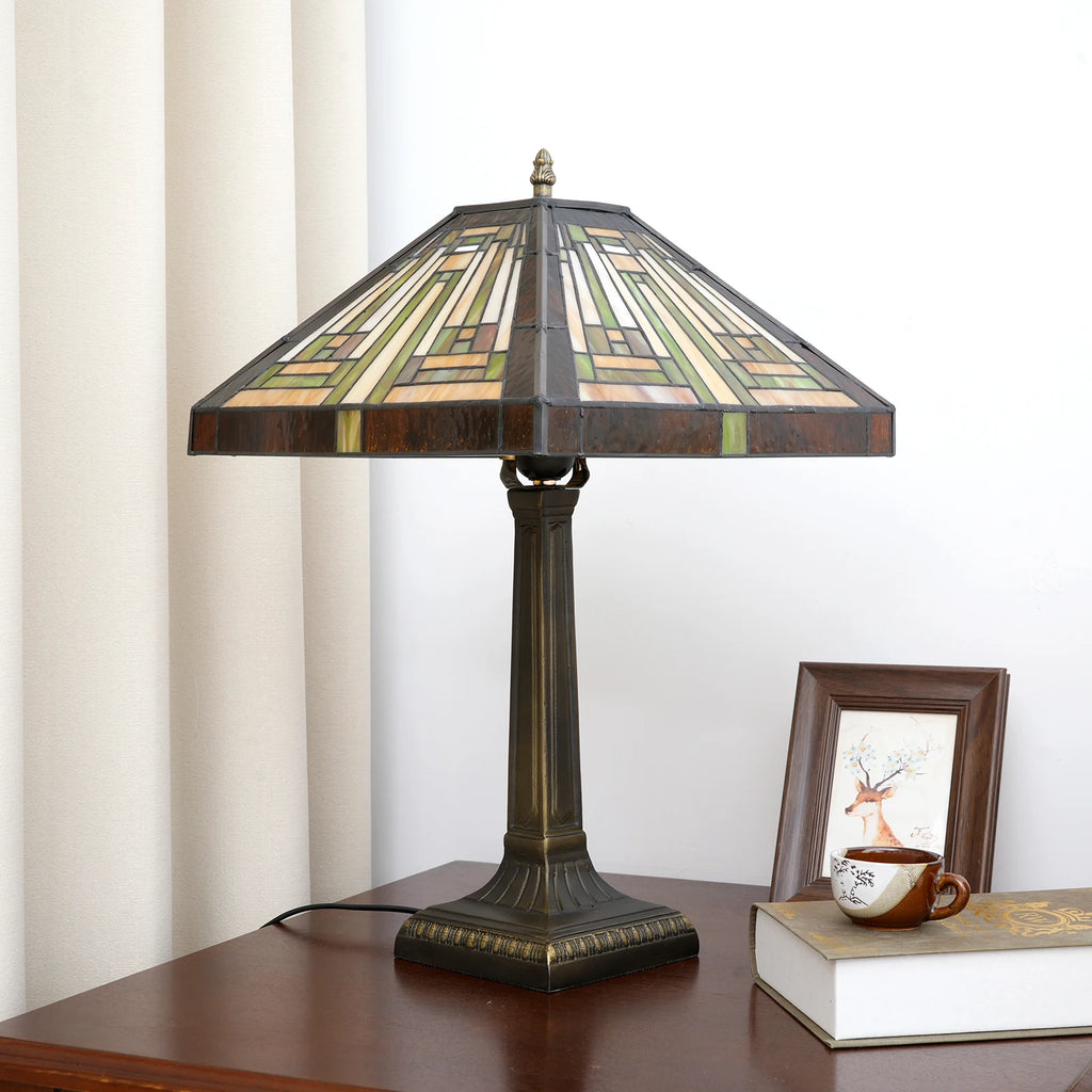 Lampe Tiffany vitrail de style Mission, abat-jour carré 42 cm