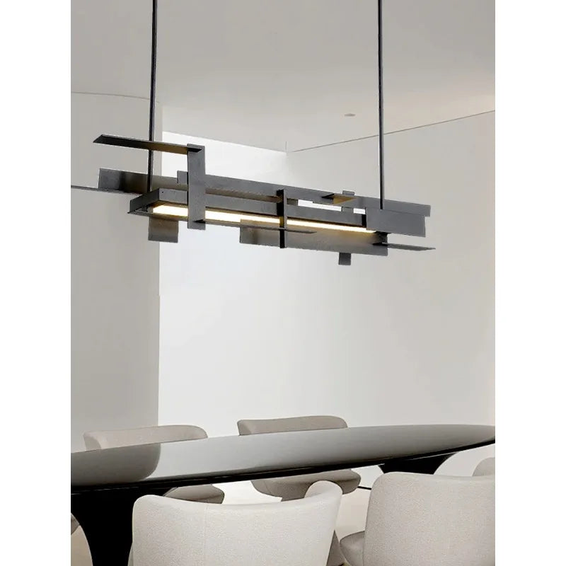 Lustre LED noir à blocs géométriques superposés, esprit loft